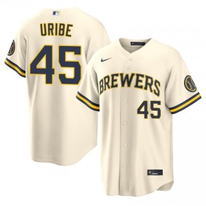Abner Uribe #45 Brewers Baseball Jersey | Officially Licensed Men Cream Embroidery Edition 58983379