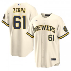Cream Angel Zerpa #61 Milwaukee Brewers Baseball Stitched Jersey | Durable Men Fit 61290213