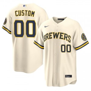 Custom #00 Milwaukee Brewers Baseball Jersey | Authentic Men Cream Sewn Edition 21387396