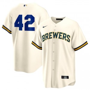 Brew Crew Jackie Robinson Day #42 White Men Baseball Jersey | 2026 Season MLB 70354445