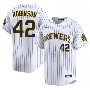 White Jackie Robinson #42 Brewers Baseball Embroidery Jersey | Exclusive Men Fit 28950725