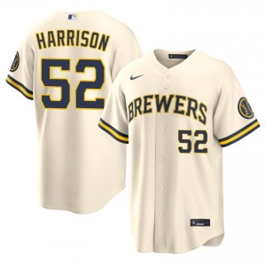 Cream Kyle Harrison #52 Brew Crew Baseball Embroidery Jersey | Classic Men Fit 63450573