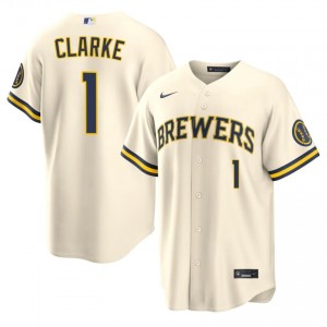 Taylor Clarke #1 Brewers Baseball Jersey | Classic Men Cream Embroidery Edition 70382521