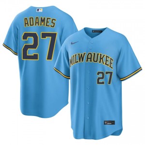 #27 Willy Adames MLB Men Baseball Jersey | Milwaukee Light Blue Fan Gear 79415412