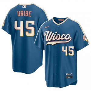 #45 Abner Uribe Limited Men City Connect Baseball Jersey | Brewers Blue Fan Gear 24455407