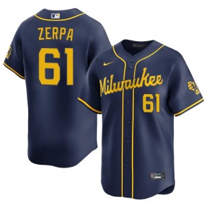 #61 Angel Zerpa Genuine Men Baseball Jersey | Brewers Navy Fan Gear 31934413