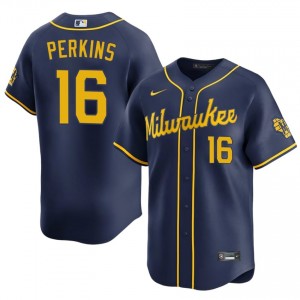 #16 Blake Perkins MLB Men Baseball Jersey | Brew Crew Navy Fan Gear 95733161