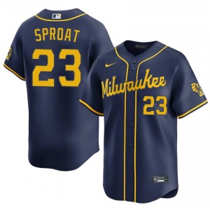 Navy Brandon Sproat #23 Brewers Baseball Embroidery Jersey | Limited Men Fit 94573578