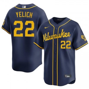 Navy Christian Yelich #22 Milwaukee Brewers Baseball Stitch Jersey | Official Men Fit 85133516