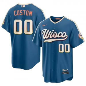 #00 Custom Official Men City Connect Baseball Jersey | Milwaukee Brewers Blue Fan Gear 98156842