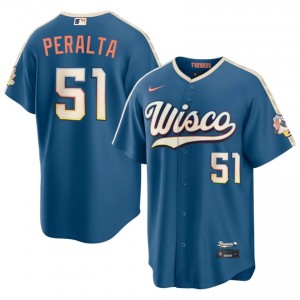 #51 Freddy Peralta Game Men City Connect Baseball Jersey | MIL Brewers Blue Fan Gear 59133816