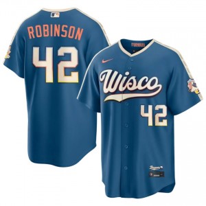 Blue Jackie Robinson #42 Milwaukee Baseball City Connect Stitched Jersey | Durable Men Fit 14583659