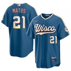 #21 Luis Matos Durable Men City Connect Baseball Jersey | Brew Crew Blue Fan Gear 70172381