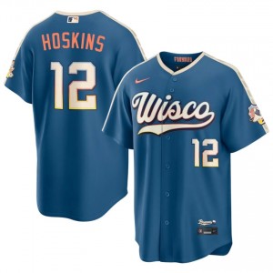 Blue Rhys Hoskins #12 Brewers Baseball City Connect Stitched Jersey | Replica Men Fit 46314446