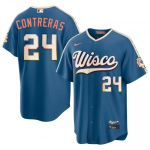 William Contreras #24 MIL Brewers City Connect Baseball Jersey | Genuine Men Blue Sewn Edition 96844481