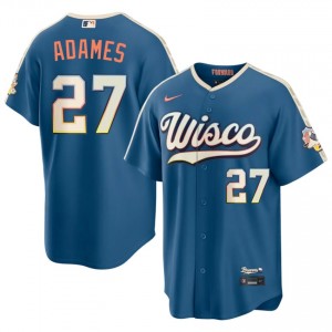 Willy Adames #27 Milwaukee Brewers City Connect Baseball Jersey | Gameday Men Blue Sewn Edition 46868063