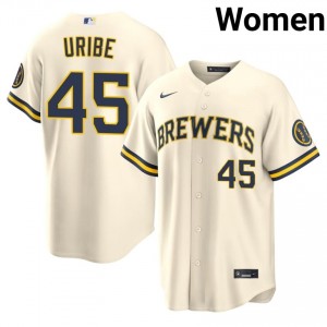 Milwaukee Brewers Abner Uribe #45 Cream Women Baseball Jersey | 2026 Season Official 11925301