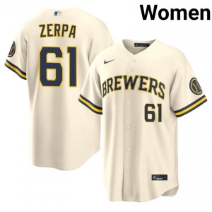 #61 Angel Zerpa Iconic Women Baseball Jersey | Brewers Cream Fan Gear 63471183