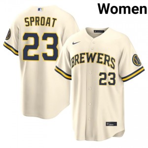 Cream Brandon Sproat #23 Milwaukee Baseball Stitched Jersey | MLB Women Fit 95946833