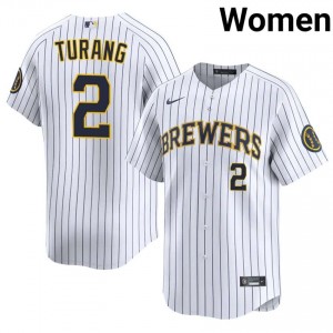 #2 Brice Turang Limited Women Baseball Jersey | MIL Brewers White Fan Gear 30614666