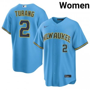 Light Blue Brice Turang #2 Milwaukee Brewers Baseball Embroidery Jersey | Game Women Fit 36846574
