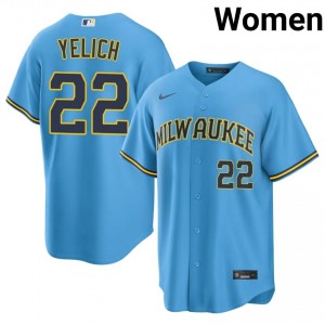 Christian Yelich #22 Brew Crew Baseball Jersey | Premium Women Light Blue Stitch Edition 31835477