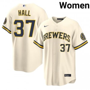 DL Hall #37 Milwaukee Brewers Baseball Jersey | Authentic Women Cream Sewn Edition 68159330