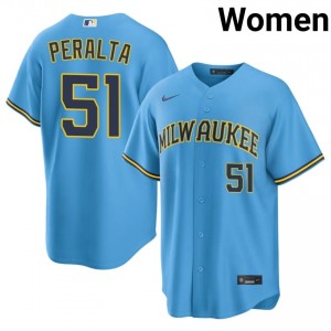 #51 Freddy Peralta Pro-Grade Women Baseball Jersey | Brewers Light Blue Fan Gear 85306983