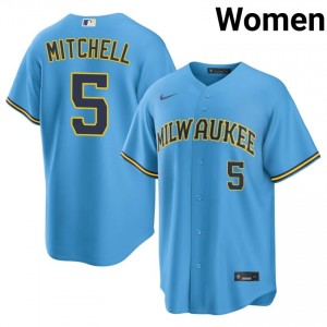 Light Blue Garrett Mitchell #5 MIL Brewers Baseball Embroidery Jersey | Professional Women Fit 35703905