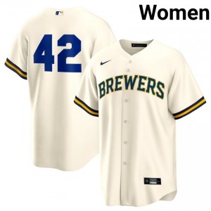 White Jackie Robinson Day #42 Milwaukee Brewers Baseball Sewn Jersey | Gameday Women Fit 34096836