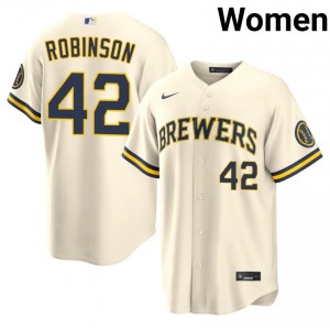 Jackie Robinson #42 MIL Brewers Baseball Jersey | Professional Women Cream Embroidery Edition 66987790