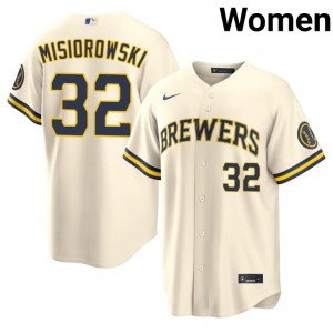 Jacob Misiorowski #32 Milwaukee Brewers Baseball Jersey | Premium Women Cream Stitch Edition 31826487