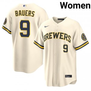 Jake Bauers #9 Brewers Baseball Jersey | Classic Women Cream Embroidery Edition 23187263