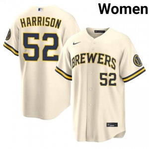 #52 Kyle Harrison Officially Licensed Women Baseball Jersey | MIL Brewers Cream Fan Gear 25630618