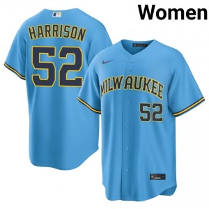 Brew Crew Kyle Harrison #52 Light Blue Women Baseball Jersey | 2026 Season Authentic 92501313