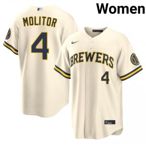 Paul Molitor #4 Milwaukee Brewers Baseball Jersey | Genuine Women Cream Sewn Edition 80181946