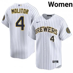 #4 Paul Molitor Durable Women Baseball Jersey | Milwaukee White Fan Gear 64614907