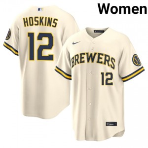 Rhys Hoskins #12 Milwaukee Brewers Baseball Jersey | Game Women Cream Embroidery Edition 64572834