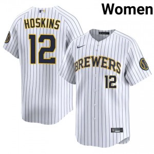 #12 Rhys Hoskins Official Women Baseball Jersey | Brew Crew White Fan Gear 20366743