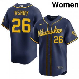 Navy Aaron Ashby #26 Milwaukee Brewers Baseball Stitch Jersey | Official Women Fit 97652198