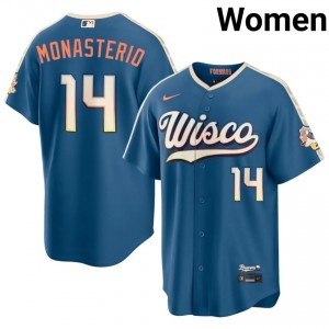 Blue Andruw Monasterio #14 MIL Brewers Baseball City Connect Stitched Jersey | MLB Women Fit 76522784