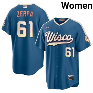 Blue Angel Zerpa #61 Brewers Baseball City Connect Stitched Jersey | Replica Women Fit 69864444