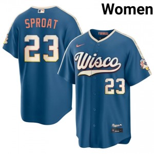 Brewers Brandon Sproat #23 Blue Women City Connect Baseball Jersey | 2026 Season Pro-Grade 81123555