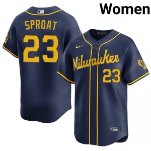#23 Brandon Sproat Gameday Women Baseball Jersey | Milwaukee Brewers Navy Fan Gear 36345280