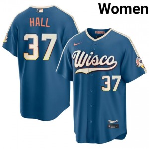 #37 DL Hall Official Women City Connect Baseball Jersey | Brew Crew Blue Fan Gear 17264315