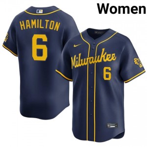 David Hamilton #6 Milwaukee Brewers Baseball Jersey | Premium Women Navy Stitch Edition 71241835