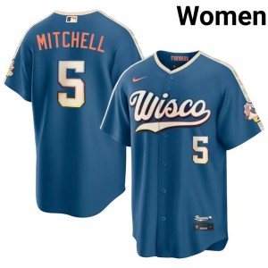 #5 Garrett Mitchell Game-Day Women City Connect Baseball Jersey | Brewers Blue Fan Gear 60517881