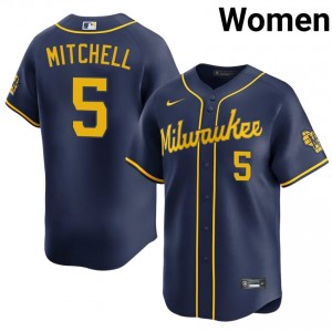 Milwaukee Brewers Garrett Mitchell #5 Navy Women Baseball Jersey | 2026 Season Genuine 56418364