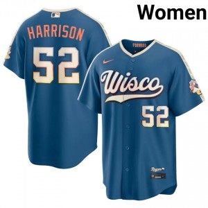 Blue Kyle Harrison #52 Milwaukee Brewers Baseball City Connect Embroidery Jersey | Limited Women Fit 31972474