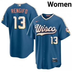 Luis Rengifo #13 Milwaukee Brewers City Connect Baseball Jersey | Exclusive Women Blue Embroidery Edition 75723325